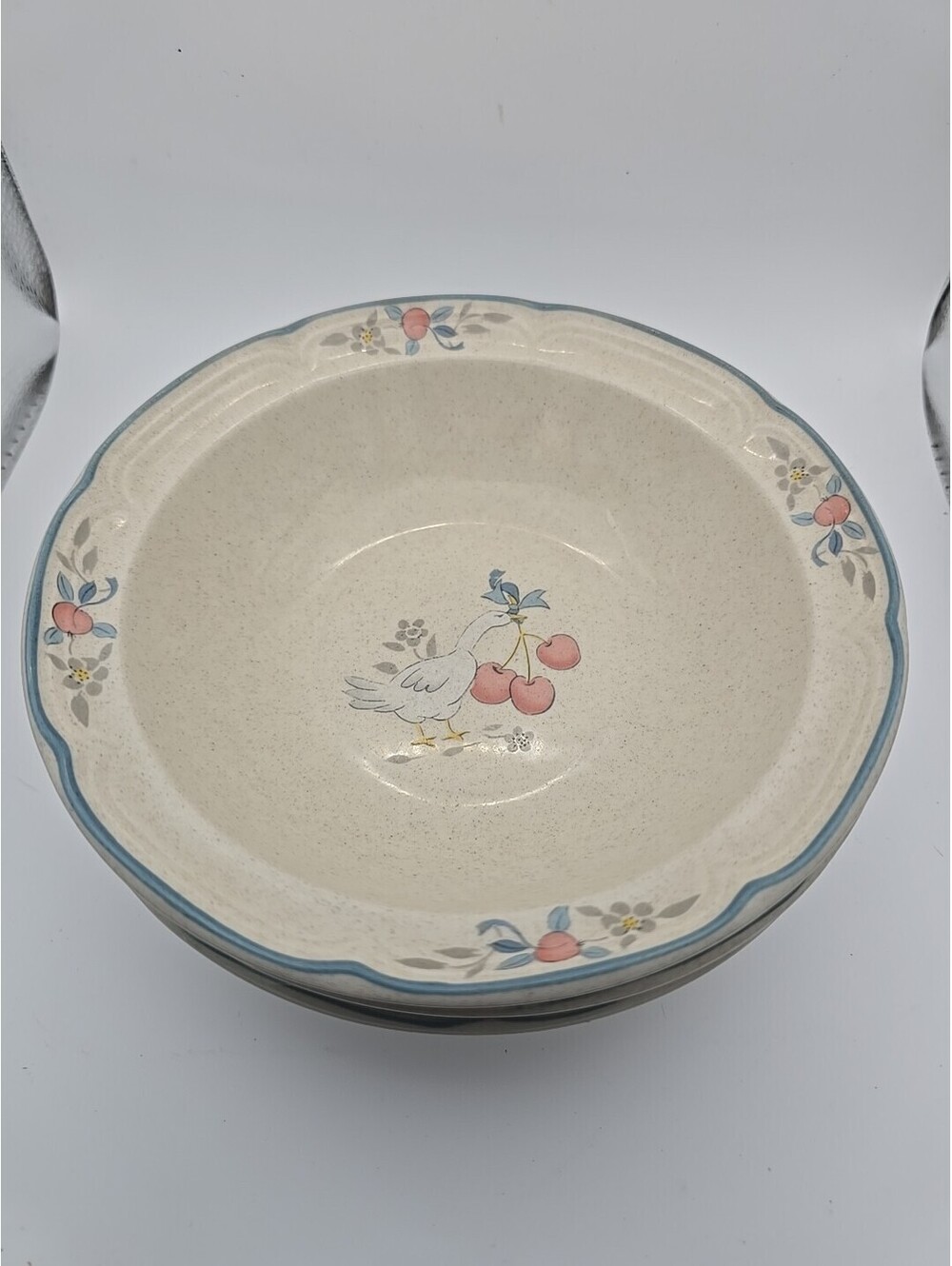 3 International Tableworks England China Stoneware Bowl Japan Duck with Cherries